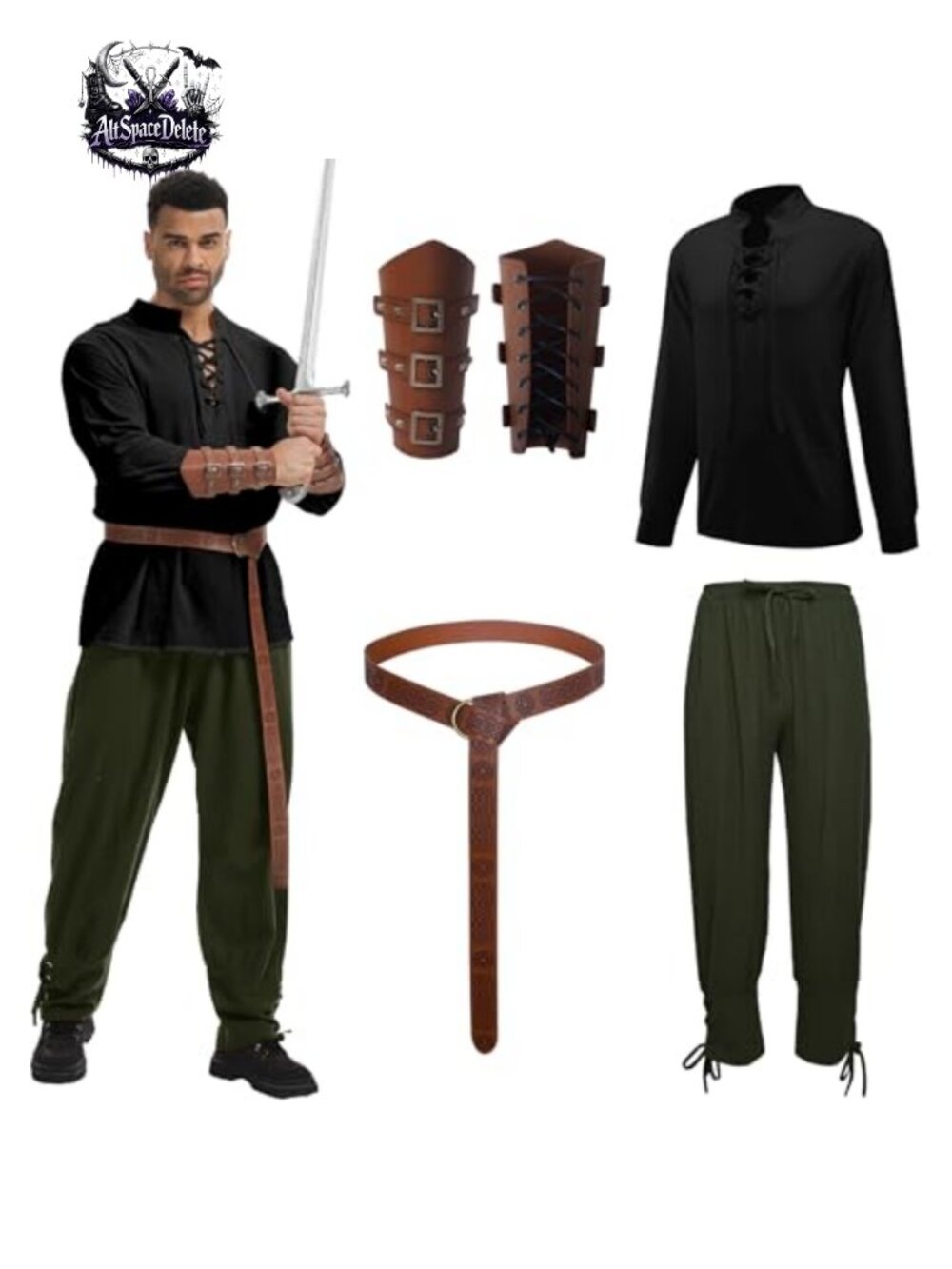 Men's Renaissance Costume Set Medieval Pirate Viking 4 Piece